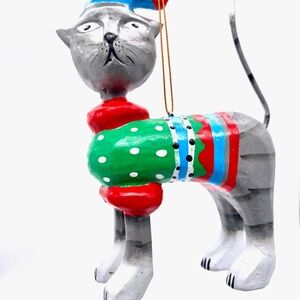 Monkey Business Grey Cat Sweater Ornament